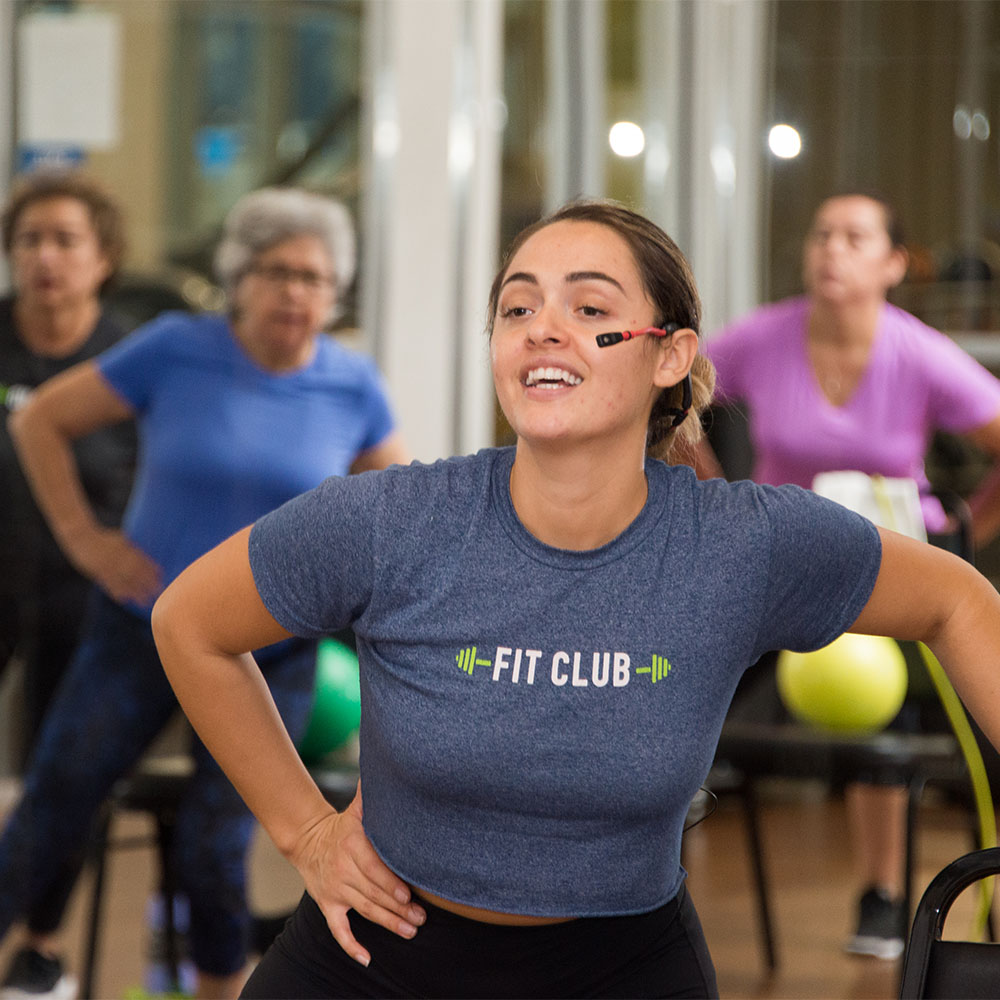 seniors in a group fitness class